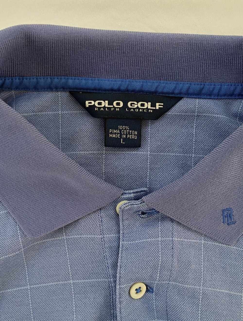 Polo Golf Ralph Lauren Polo Men's Large Light Blue Windowpane Grid Pima Cotton